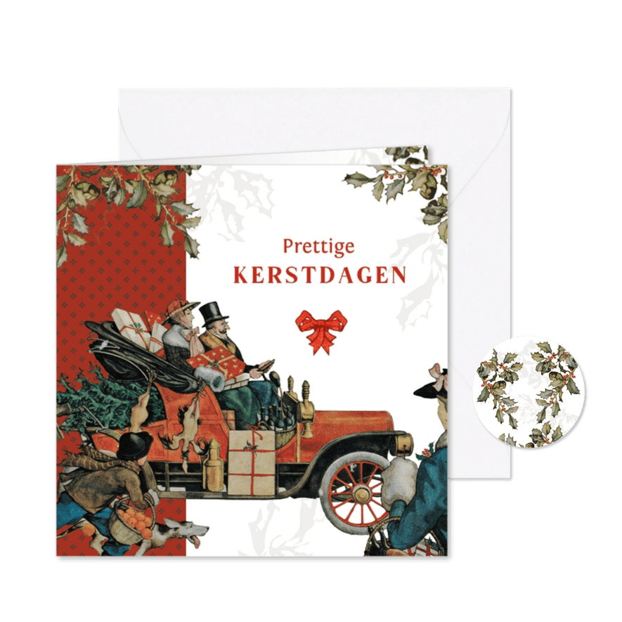 Kerstkaart met antieke auto Anton Pieck - Kaartimpressie