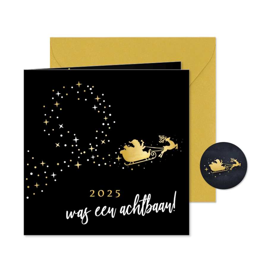 Kerstkaart met arrenslee 2025 was een achtbaan - Kaartimpressie