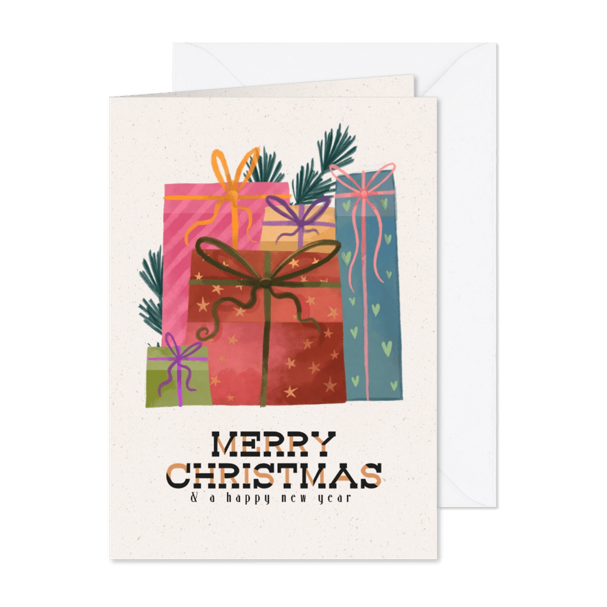 Kerstkaart met cadeautjes - Kaartimpressie