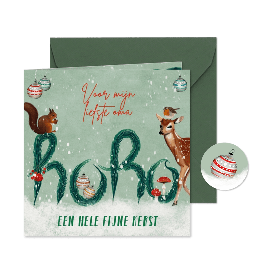 Kerstkaart met de letters hoho - Kaartimpressie