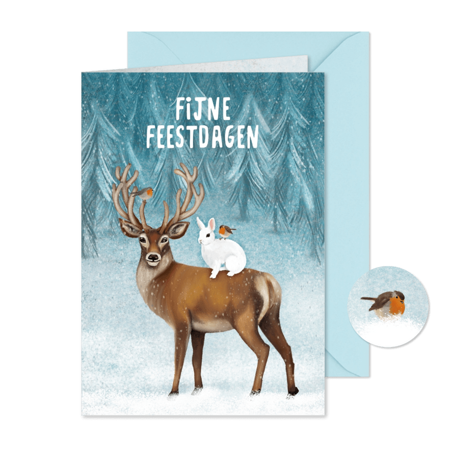 Kerstkaart met dieren in de sneeuw - Kaartimpressie