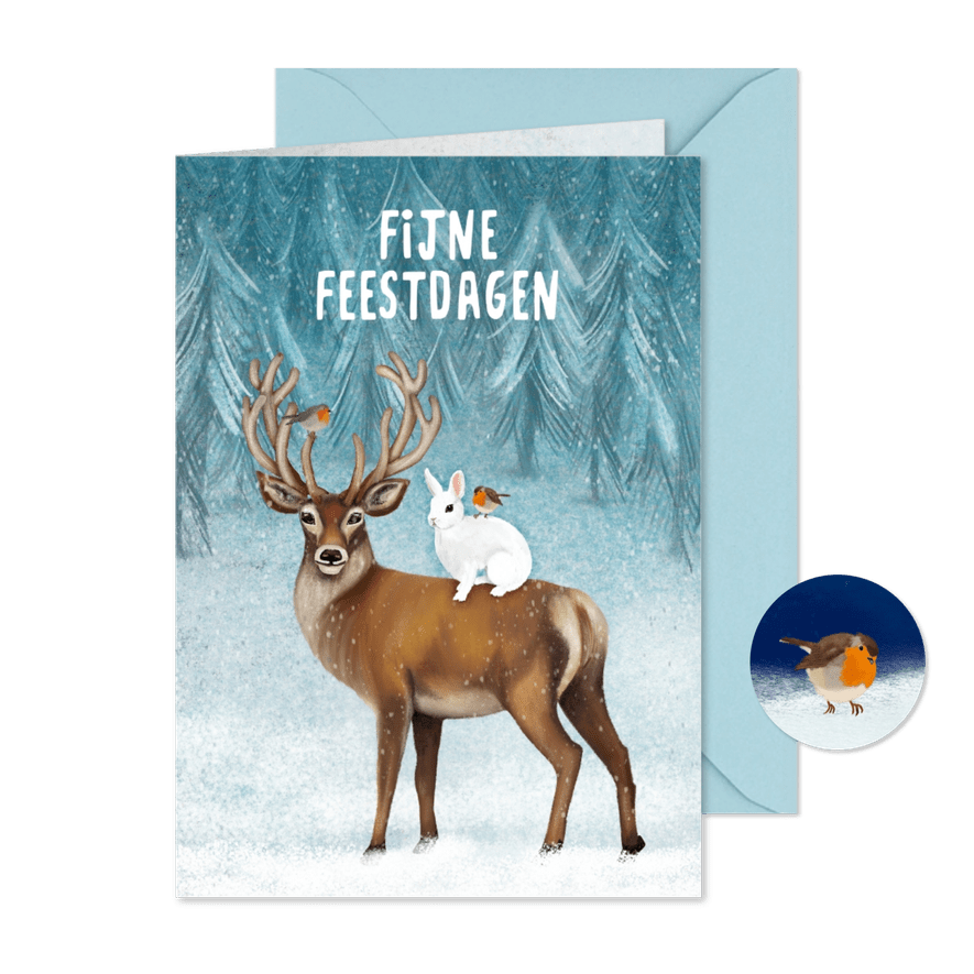Kerstkaart met dieren in de sneeuw - Kaartimpressie