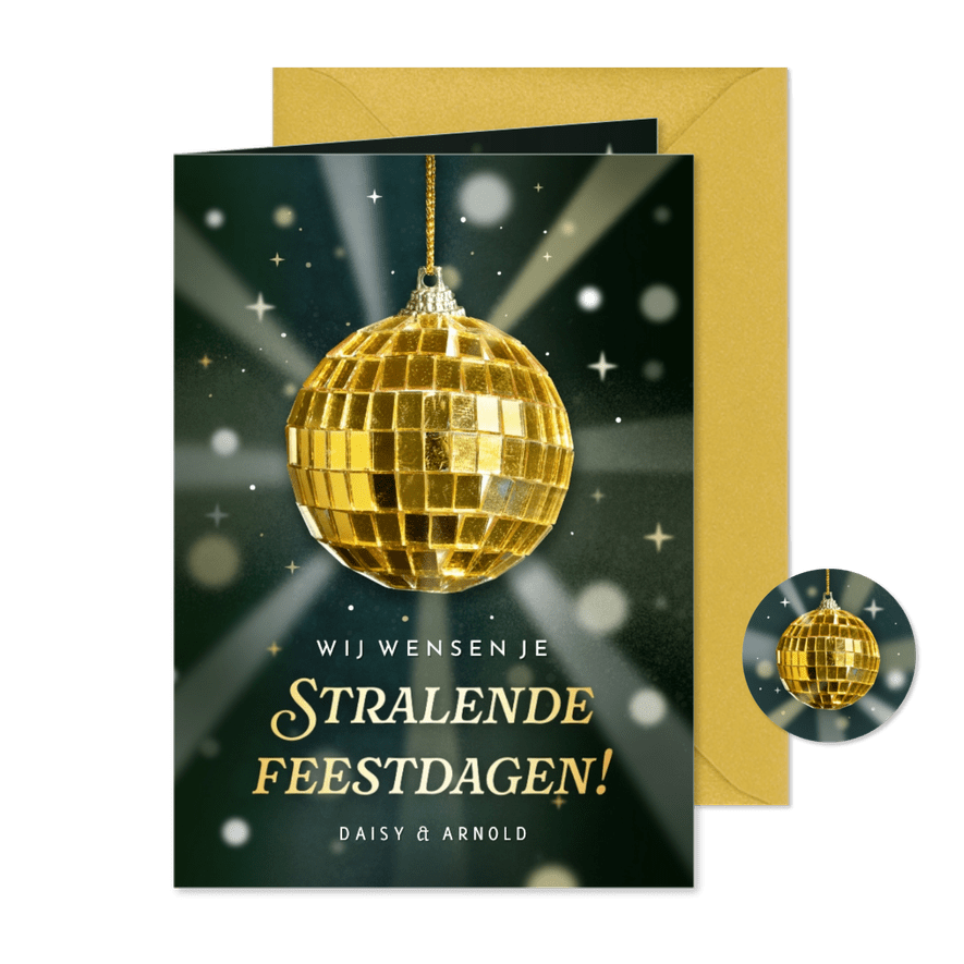 Kerstkaart met discobol stralende feestdagen! - Kaartimpressie