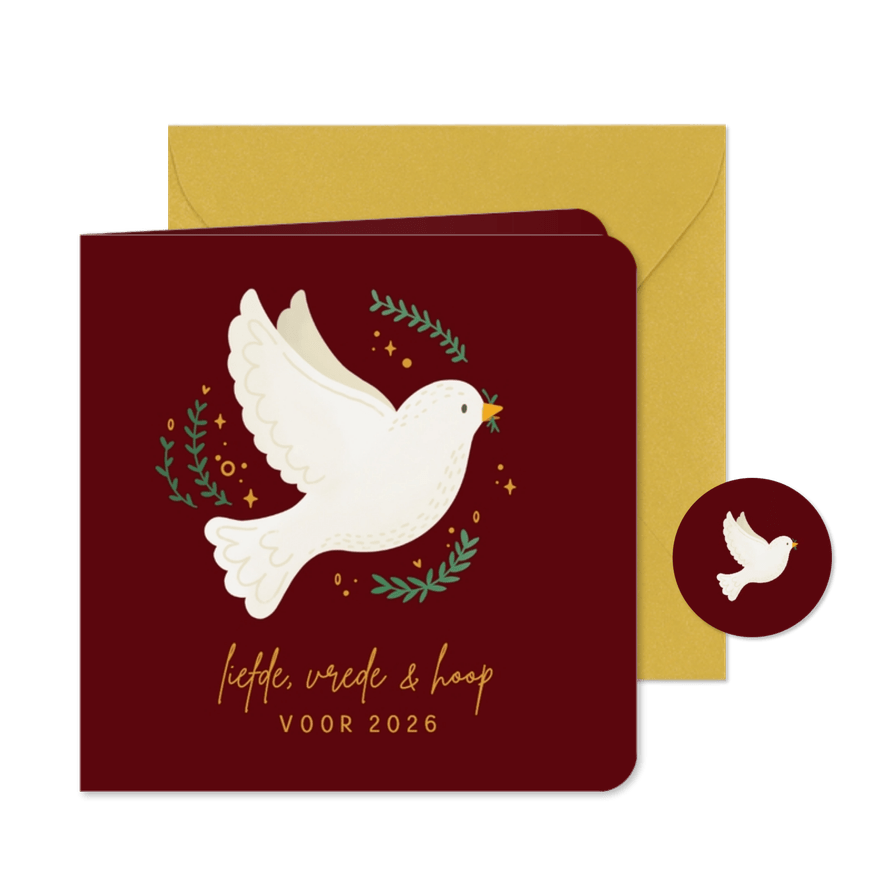 Kerstkaart met duif sterren en takjes - Kaartimpressie