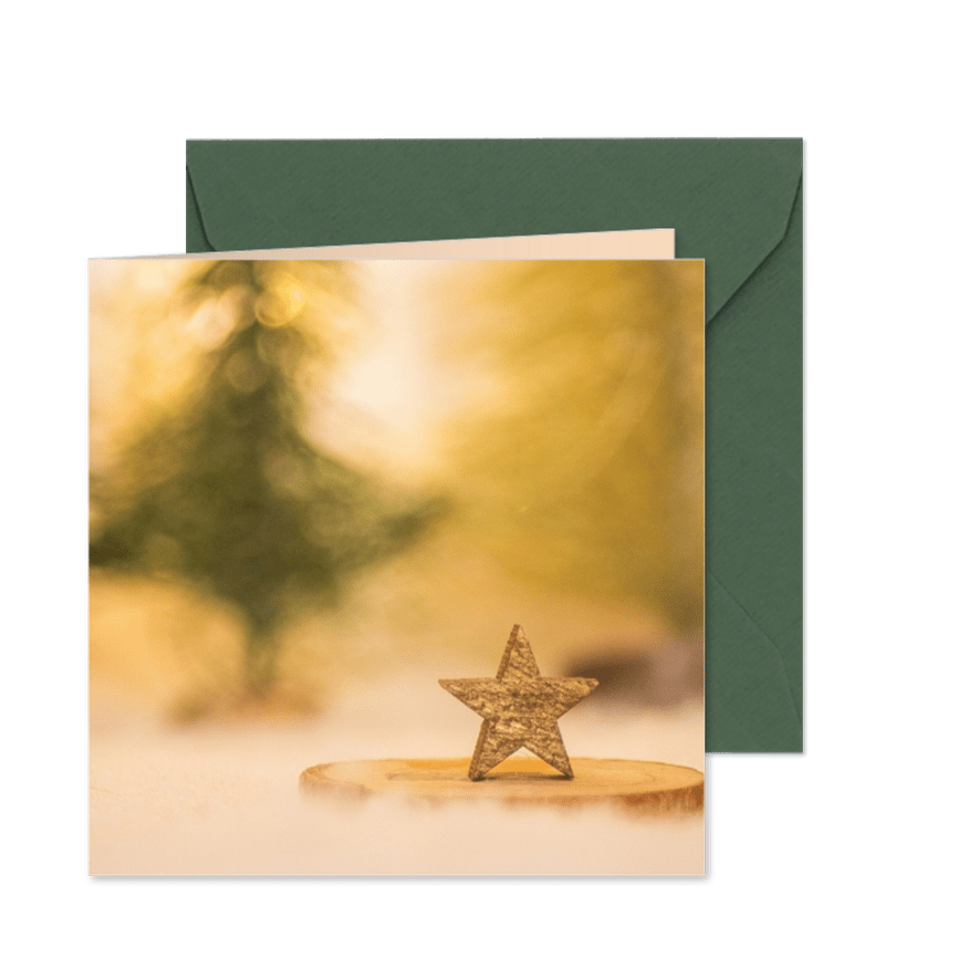 Kerstkaart met een gouden ster in een winterlandschap - Kaartimpressie