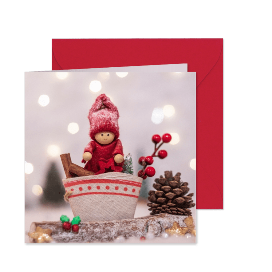 Kerstkaart met een kabouter in een hoed - Kaartimpressie