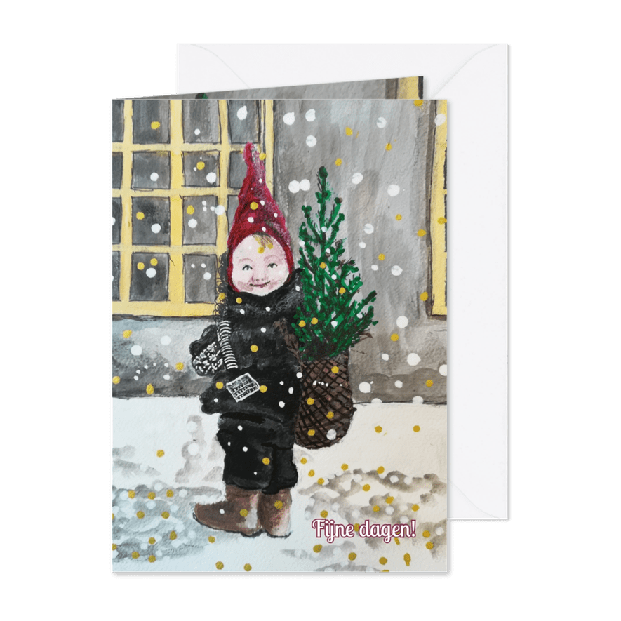 Kerstkaart met een klein kerstmannetje - Kaartimpressie