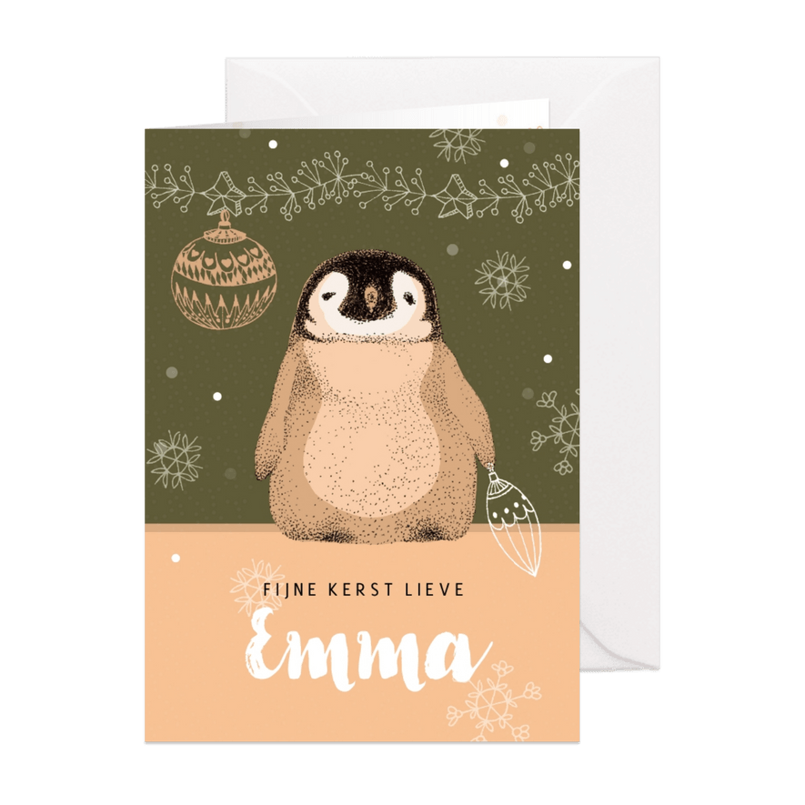 Kerstkaart met een lief pinguïn  - Kaartimpressie