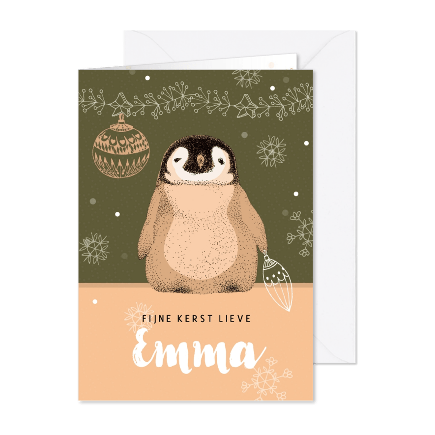 Kerstkaart met een lief pinguïn - Kaartimpressie