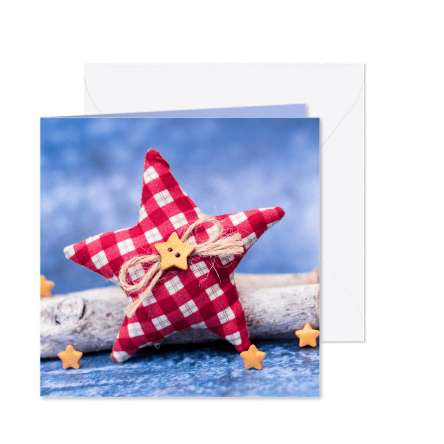 Kerstkaart met een rode ster op een blauwe achtergrond - Kaartimpressie