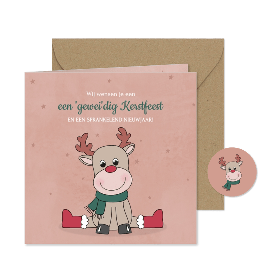 Kerstkaart met een schattig rendiertje en een woordgrapje - Kaartimpressie