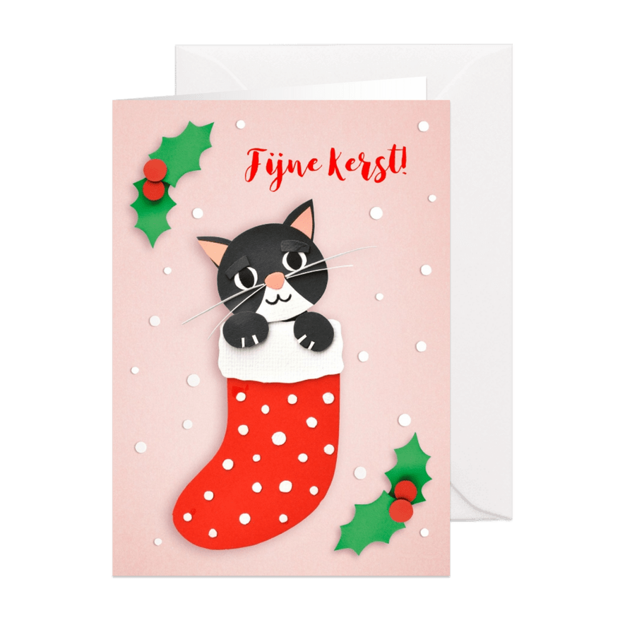 Kerstkaart met een zwarte kat - Kaartimpressie