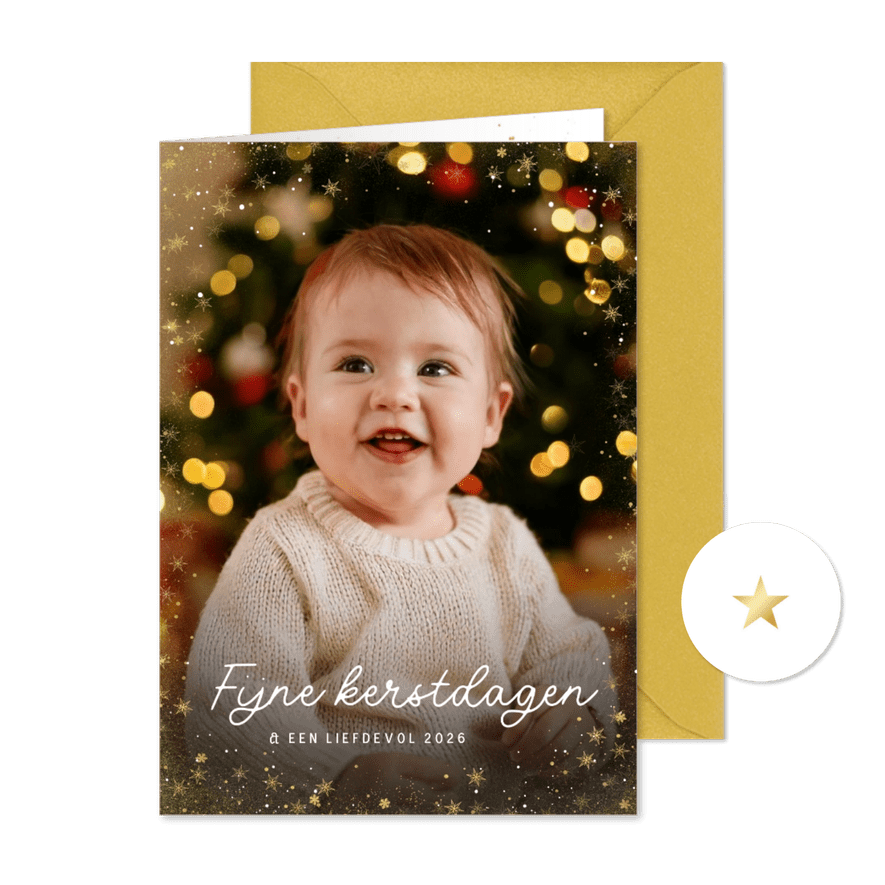 Kerstkaart met eigen grote foto sterrenkader fijne dagen - Kaartimpressie