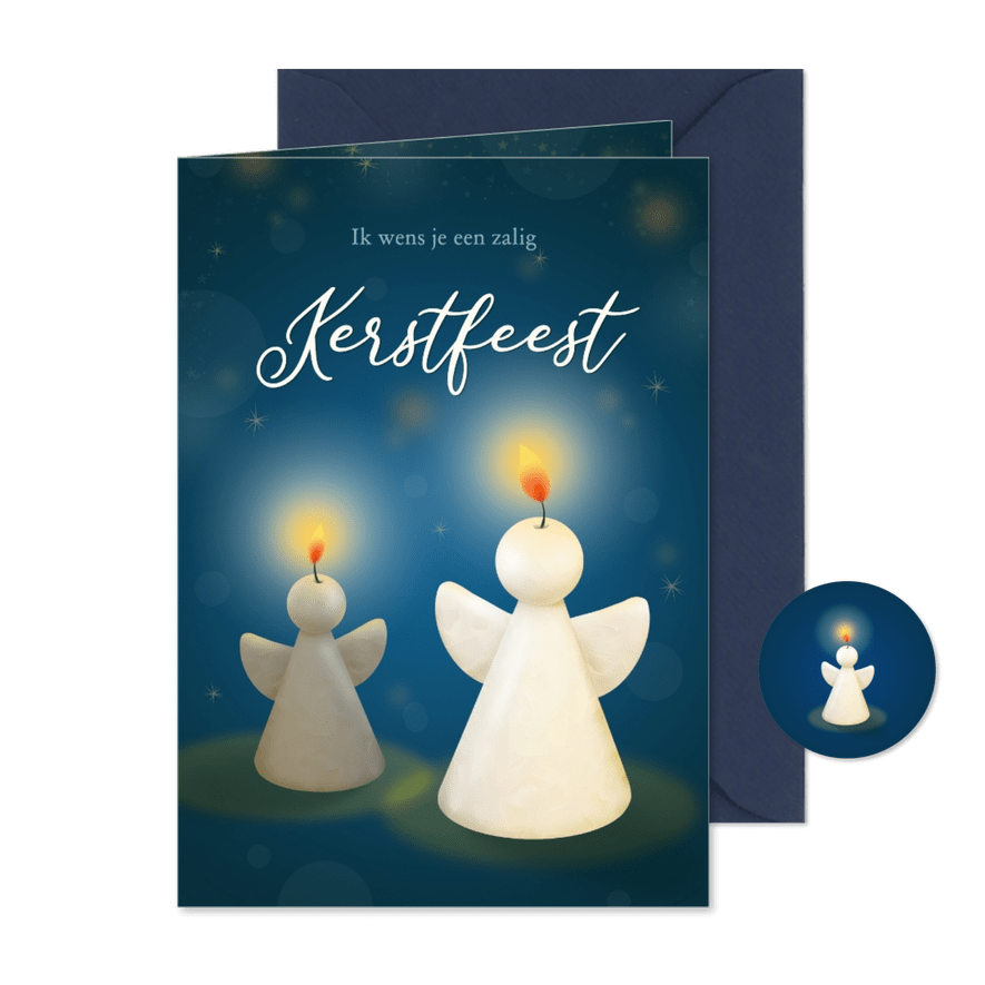 Kerstkaart met engel kaarsen - Kaartimpressie