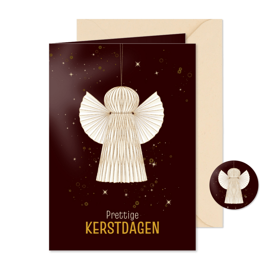 Kerstkaart met engeltje goud - Kaartimpressie