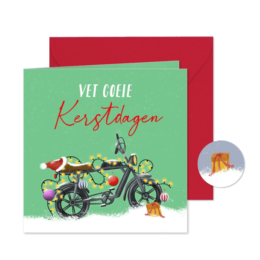 Kerstkaart met fatbike en kerstlampjes - Kaartimpressie