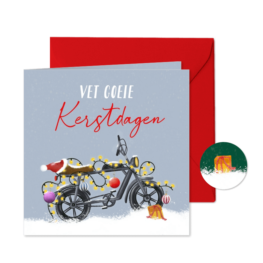 Kerstkaart met fatbike en kerstlampjes - Kaartimpressie