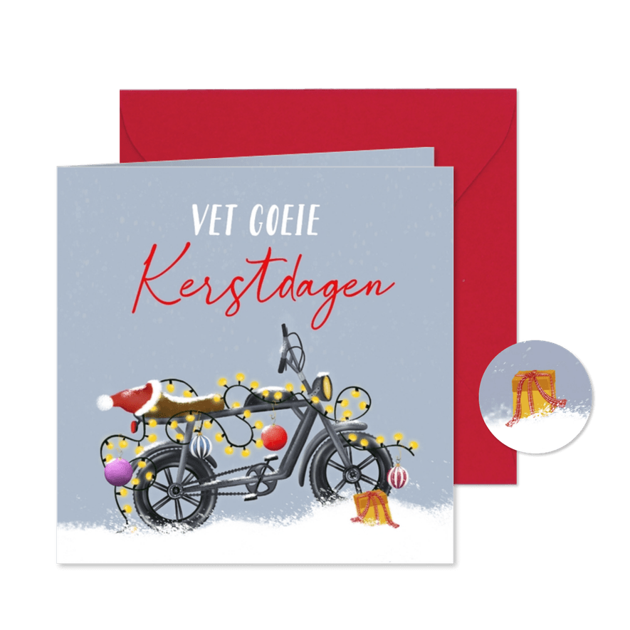 Kerstkaart met fatbike en kerstlampjes - Kaartimpressie