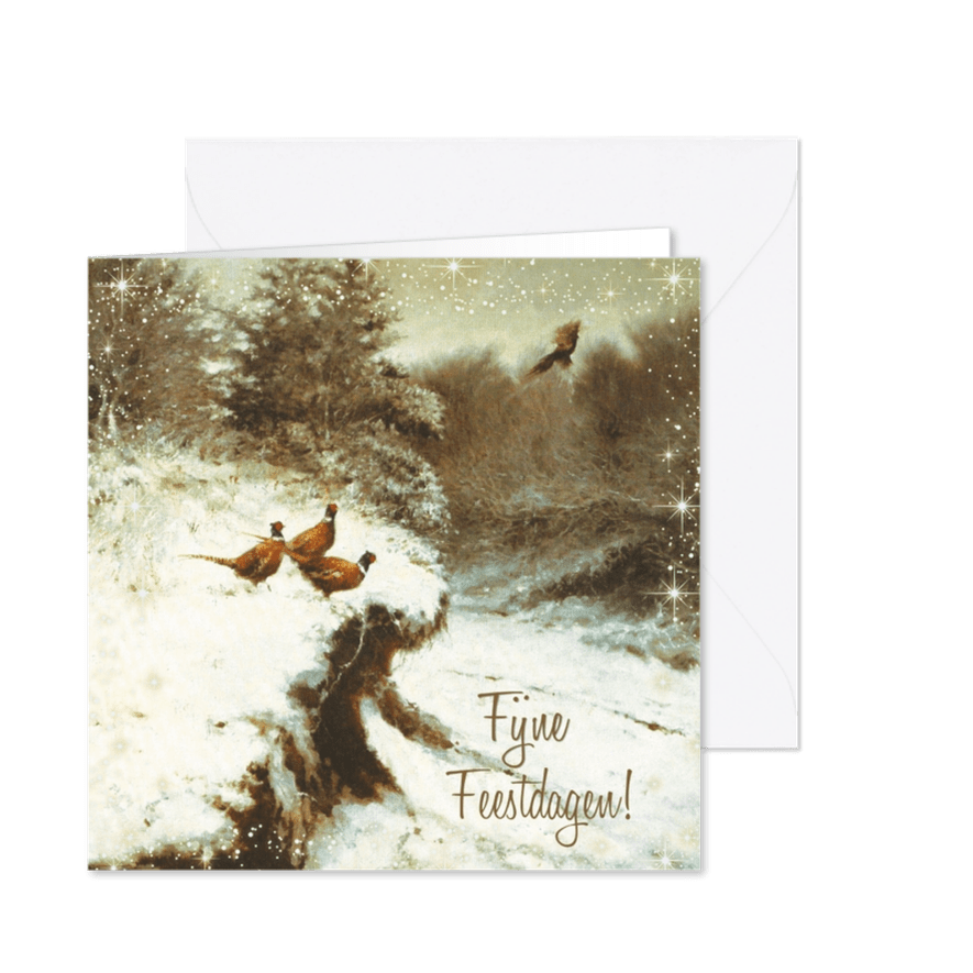 Kerstkaart met fazanten in het winterbos - Kaartimpressie