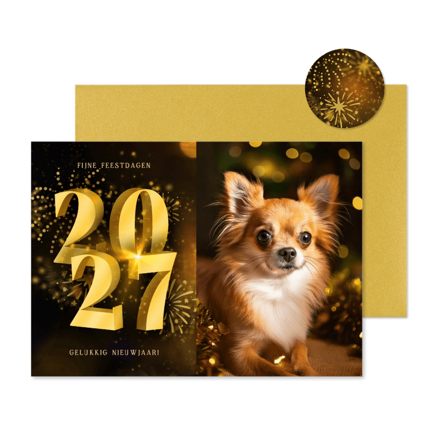 Kerstkaart met foto 2027 3D en vuurwerk - Kaartimpressie