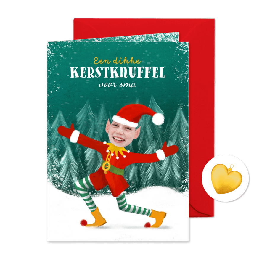 Kerstkaart met foto en elfje - Kaartimpressie