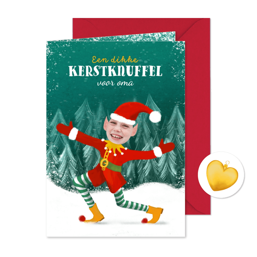 Kerstkaart met foto en elfje - Kaartimpressie