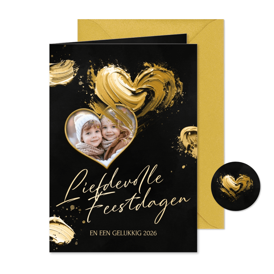 Kerstkaart met foto en geschilderd hart liefdevolle kerst - Kaartimpressie