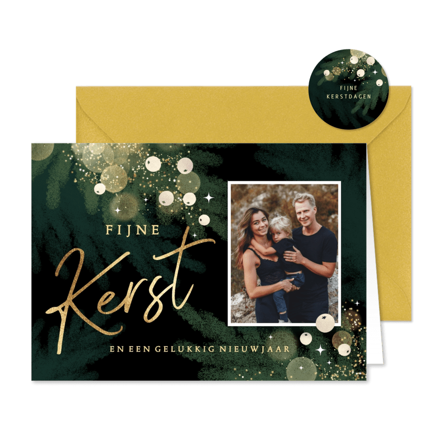 Kerstkaart met foto en gouden accenten - Kaartimpressie