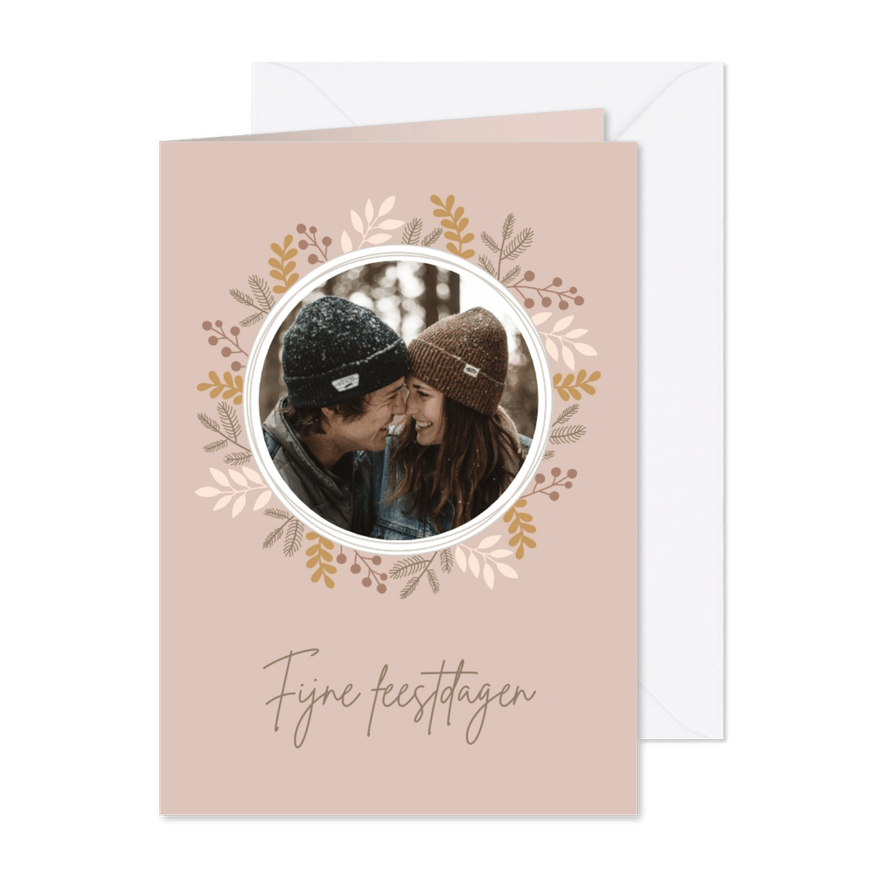 Kerstkaart met foto en kerstkrans - Kaartimpressie