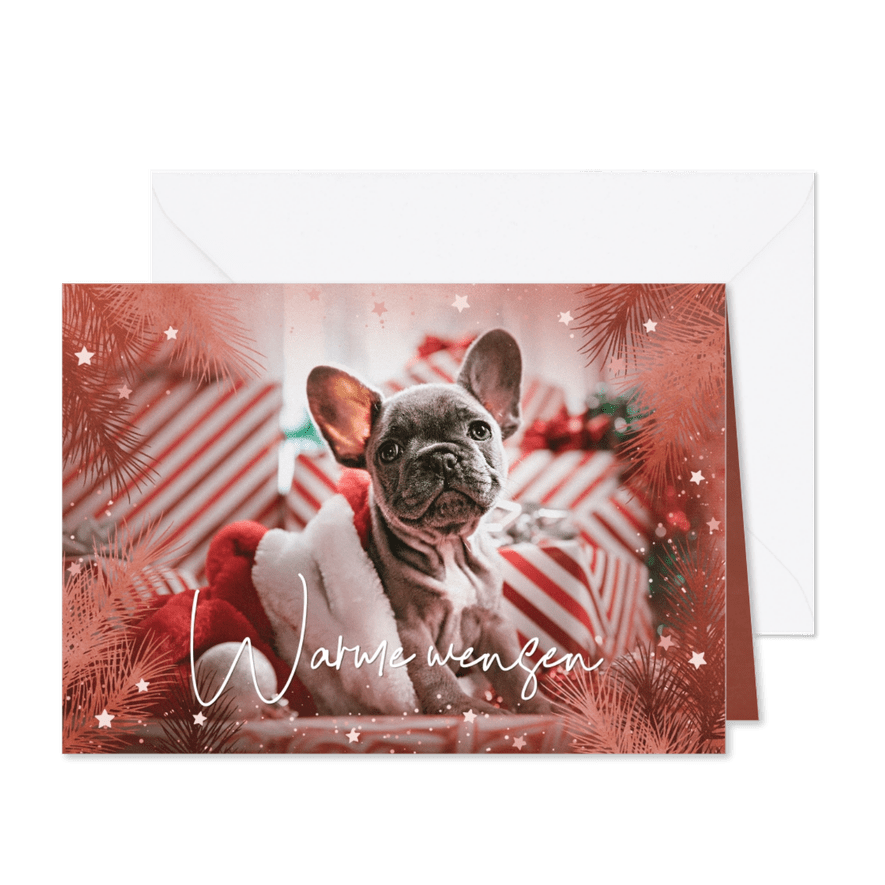 Kerstkaart met foto en kersttakken en sterretjes - Kaartimpressie