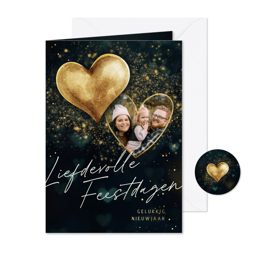 Kerstkaart met foto en sprankelend hart - Kaartimpressie