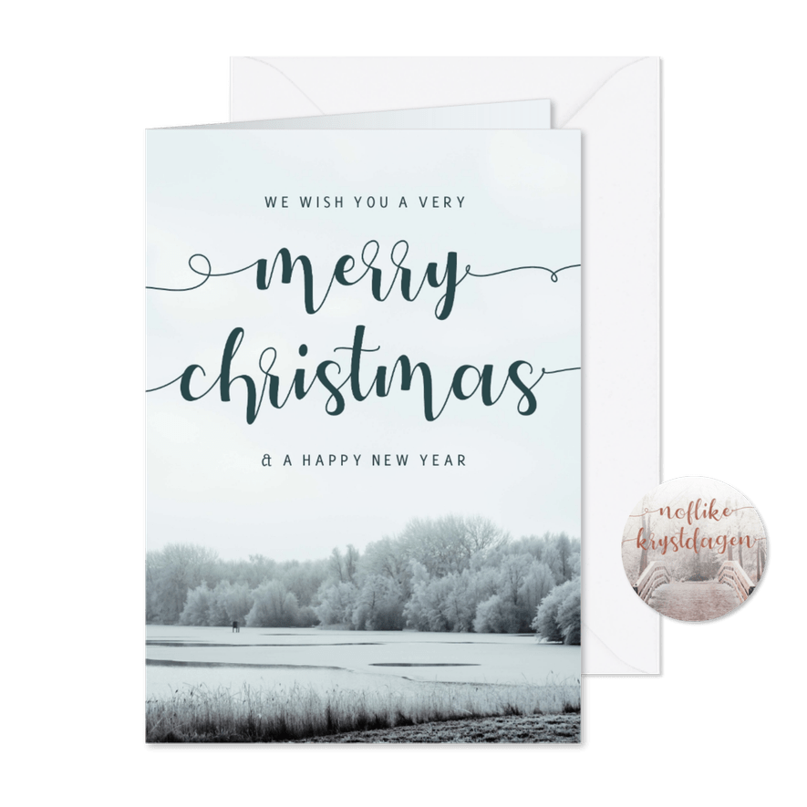 Kerstkaart met foto van bevroren meer en bos - Kaartimpressie