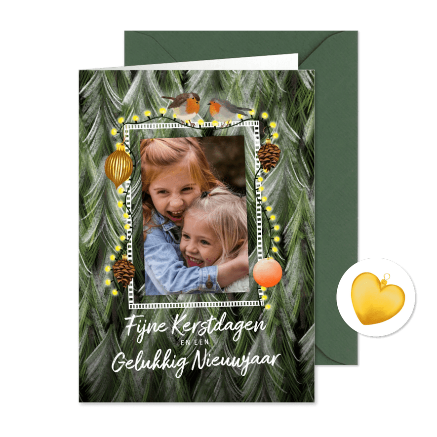 Kerstkaart met fotokader en lichtjes - Kaartimpressie