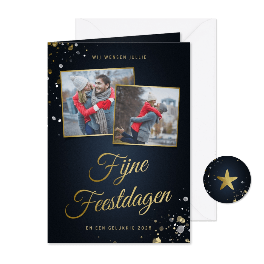 Kerstkaart met fotos en spetters klassiek Fijne Feestdagen - Kaartimpressie