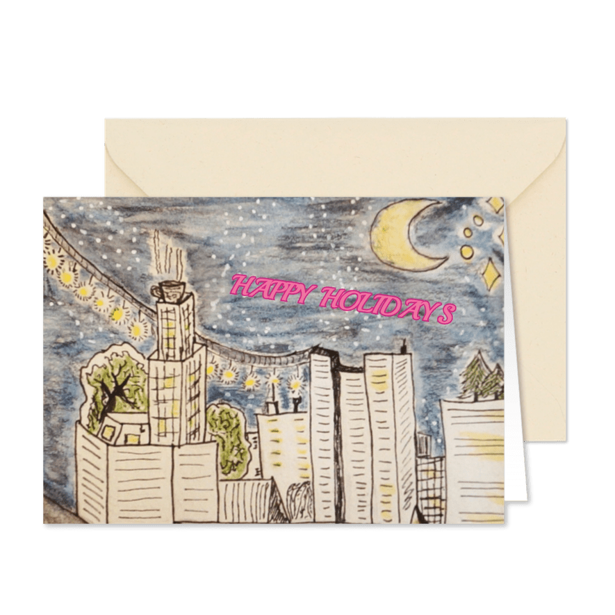 Kerstkaart met gebouwen - Kaartimpressie