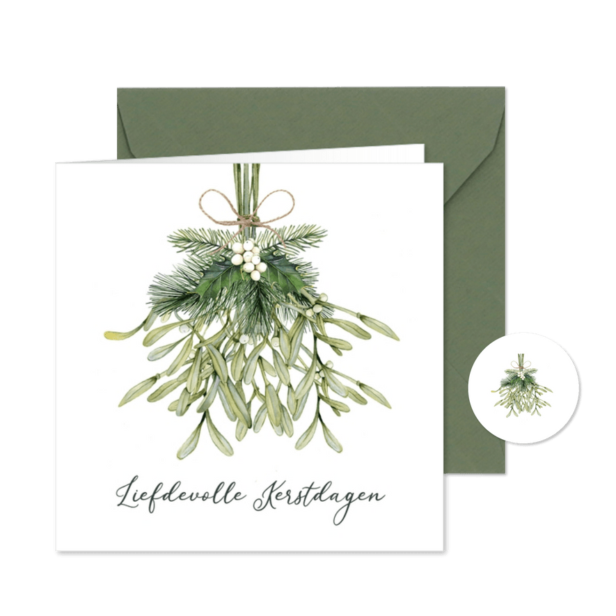 Kerstkaart met geïllustreerde mistletoe tak  - Kaartimpressie