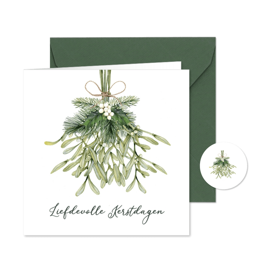 Kerstkaart met geïllustreerde mistletoe tak  - Kaartimpressie