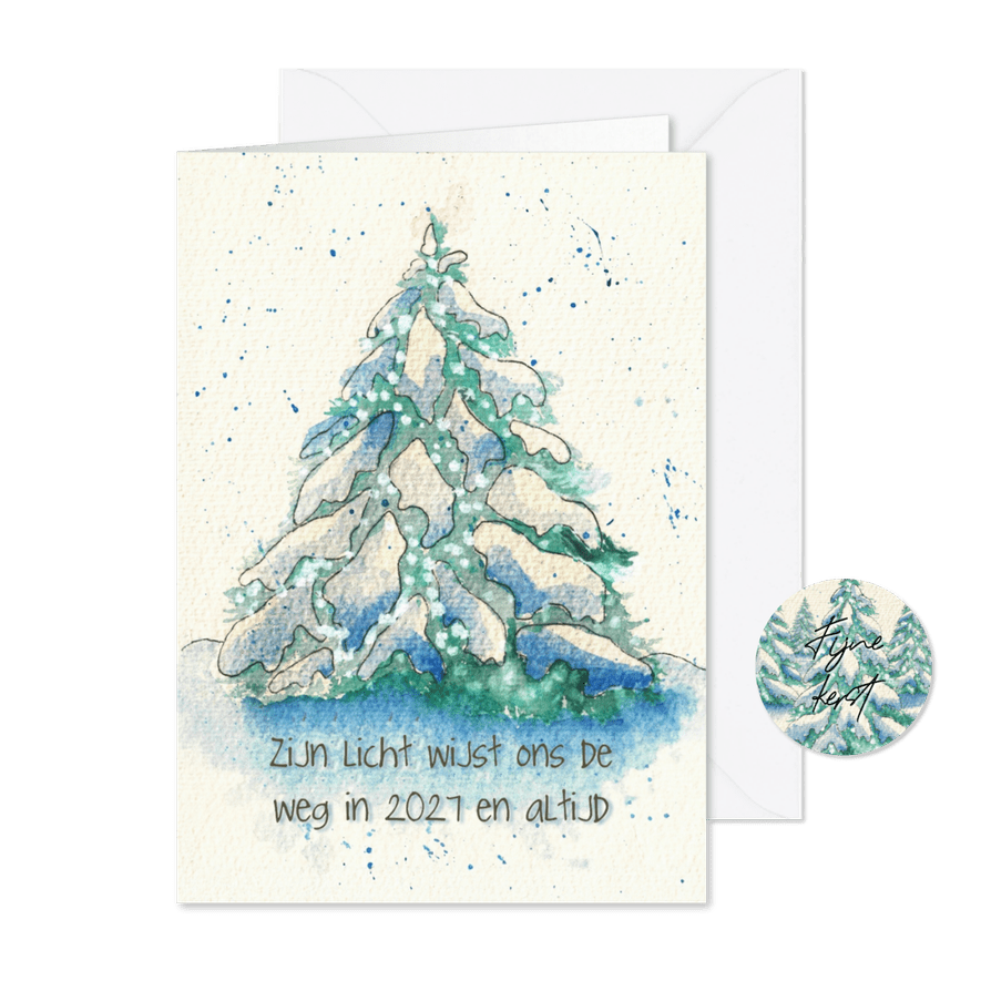 Kerstkaart met geschilderde kerstboom - Kaartimpressie