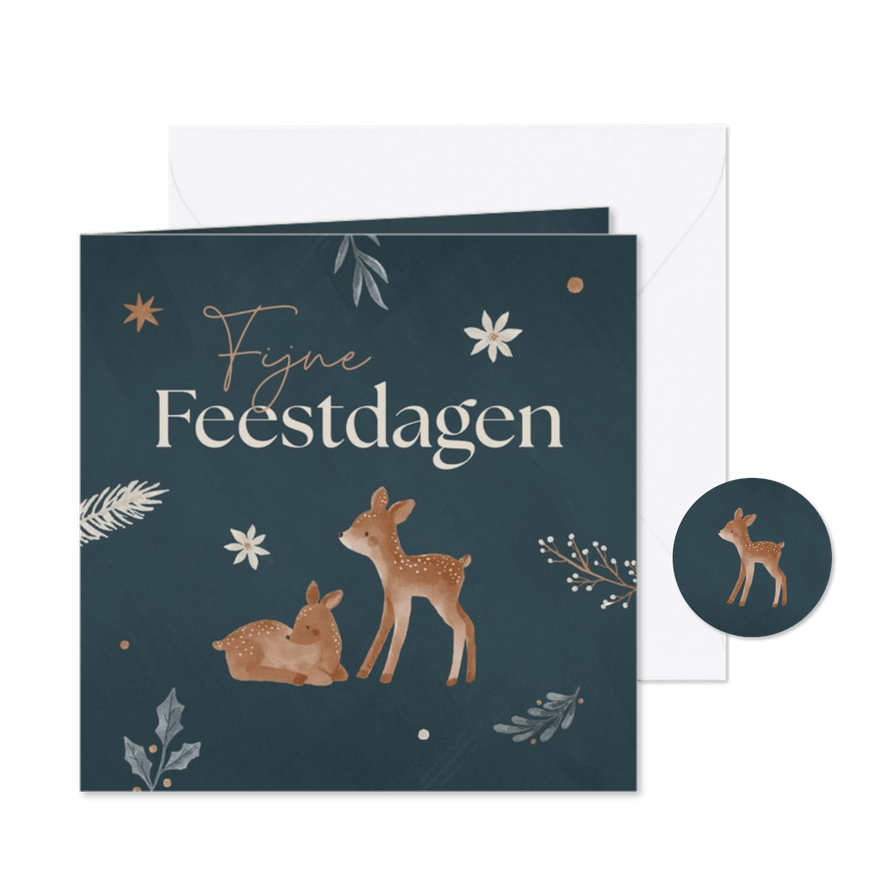 Kerstkaart met getekende hertjes - Kaartimpressie