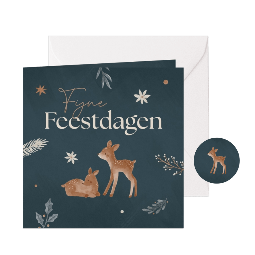 Kerstkaart met getekende hertjes - Kaartimpressie