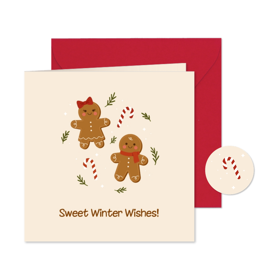Kerstkaart met gingerbread poppetjes - Kaartimpressie