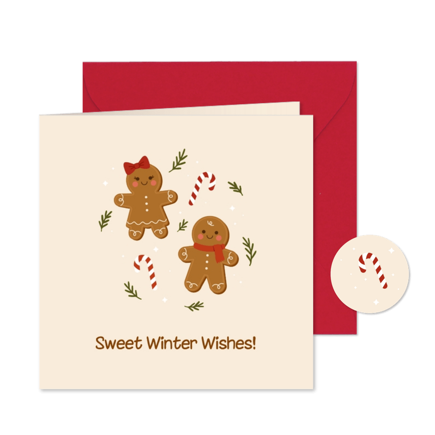Kerstkaart met gingerbread poppetjes - Kaartimpressie