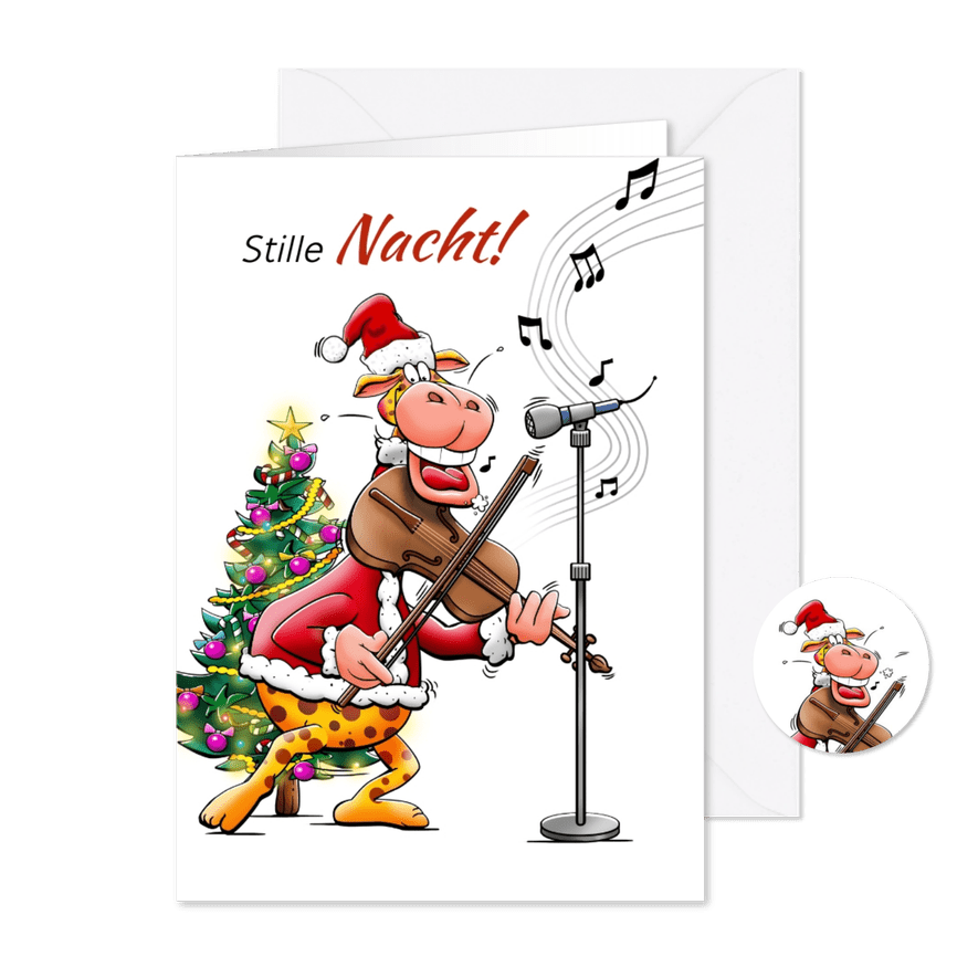 Kerstkaart met giraf die viool speelt - Kaartimpressie