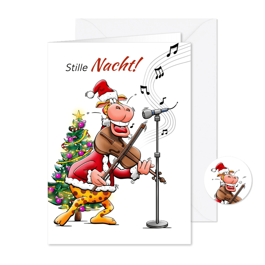 Kerstkaart met giraf die viool speelt - Kaartimpressie