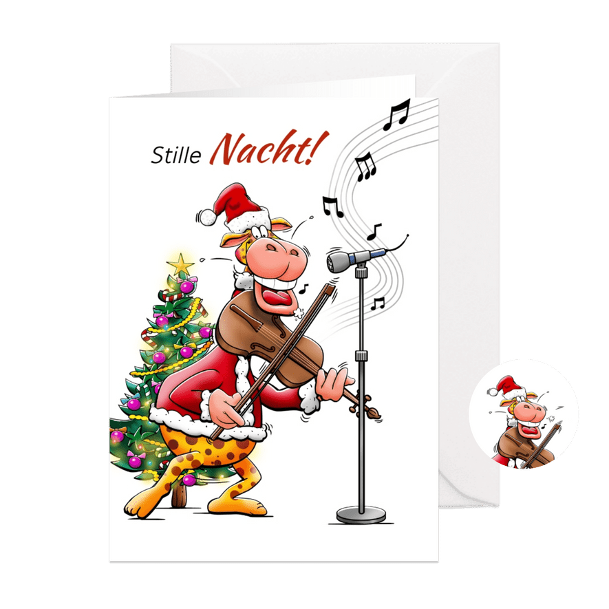 Kerstkaart met giraf die viool speelt - Kaartimpressie