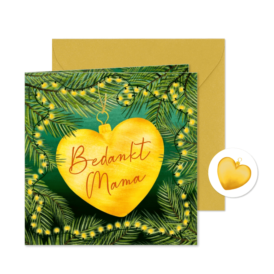 Kerstkaart met gouden hart - Kaartimpressie