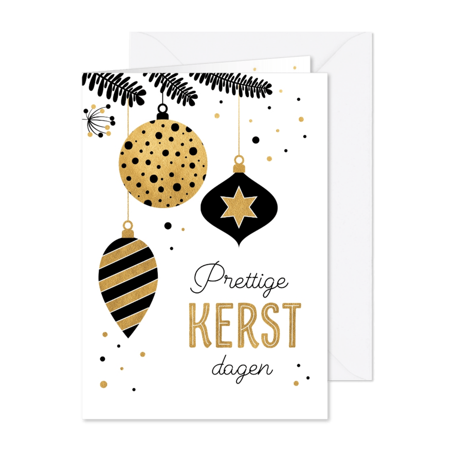 Kerstkaart met gouden kerstballen - Kaartimpressie