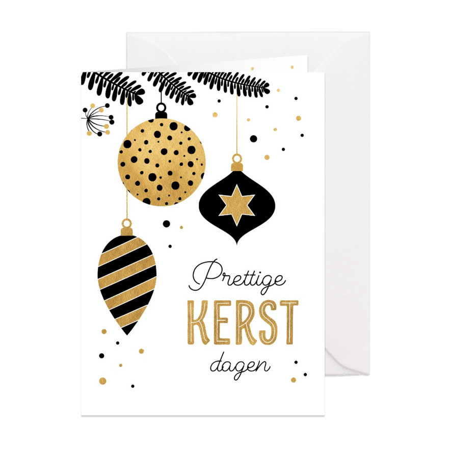 Kerstkaart met gouden kerstballen - Kaartimpressie