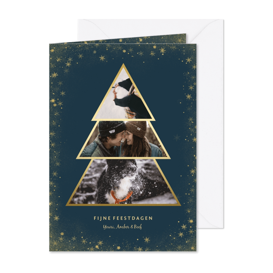 Kerstkaart met goudlook fotokerstboom en gouden kader - Kaartimpressie