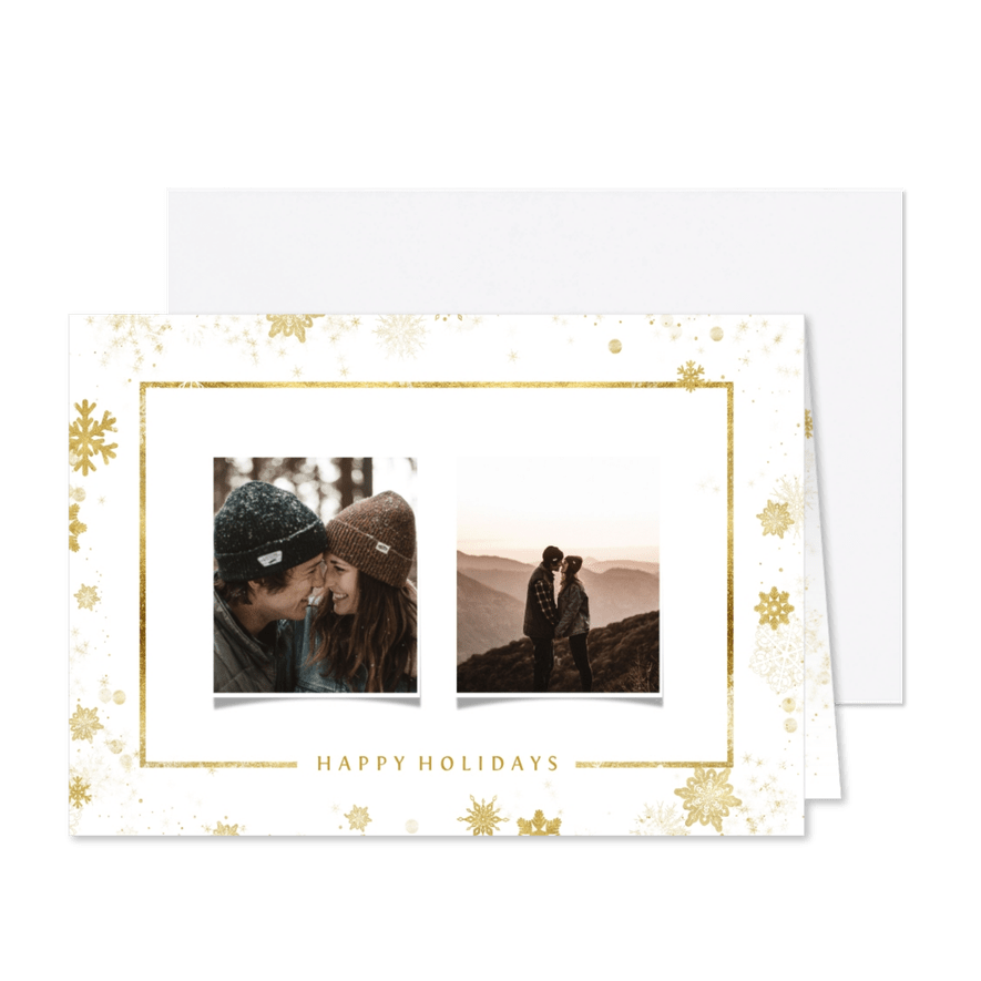 Kerstkaart met goudlook kader en foto's - Kaartimpressie